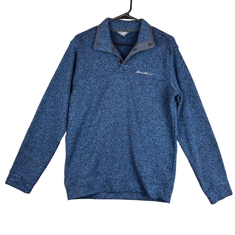 Eddie Bauer Mens Sweatshirt Blue Radiator Fleece Snap Mock Neck Long Sleeve M